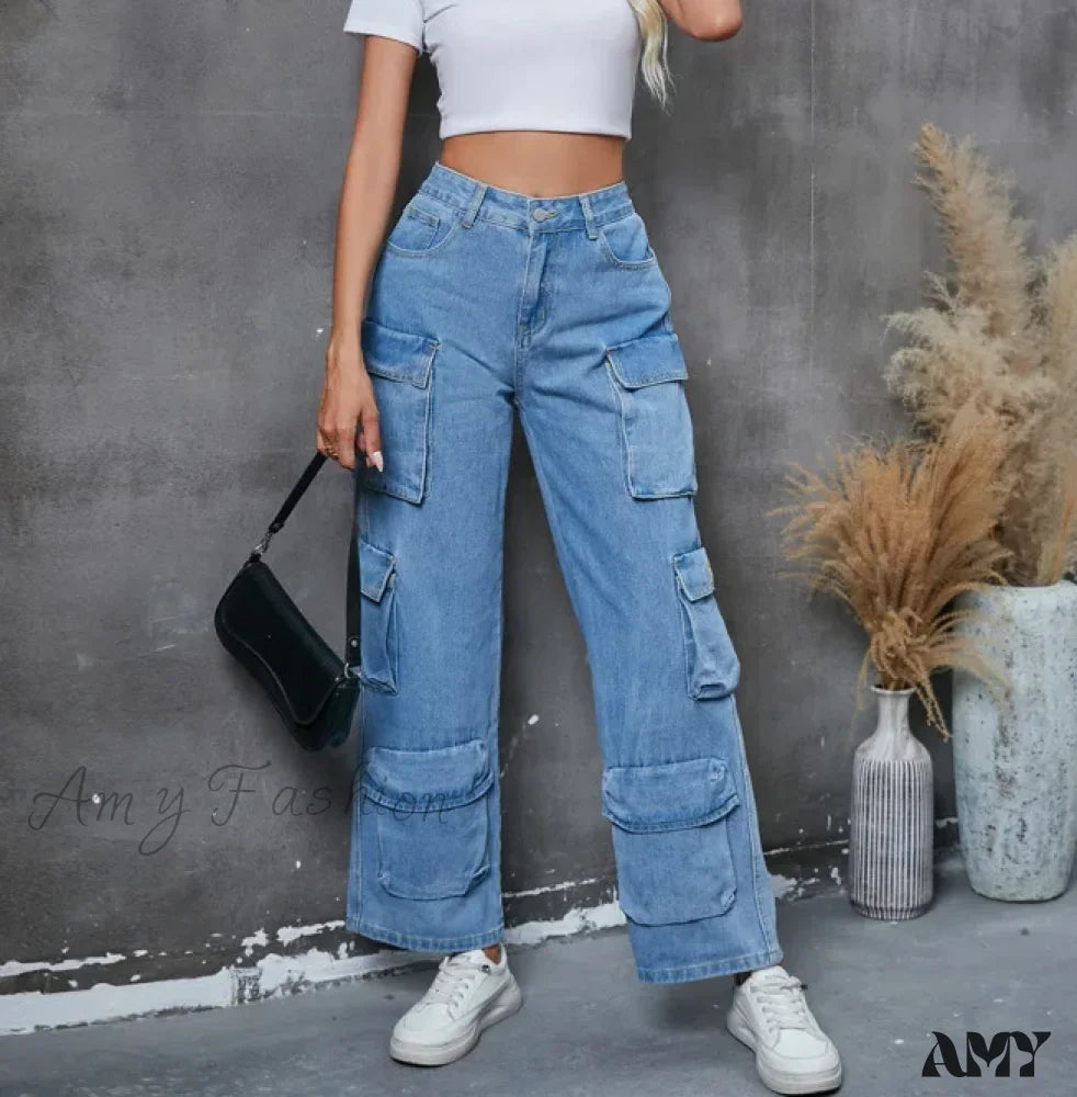 Amy Fashion - Vintage Loose Casual Middle Waist Hip Hop Straight Baggy Denim Jean