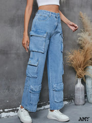 Amy Fashion - Vintage Loose Casual Middle Waist Hip Hop Straight Baggy Denim Jean