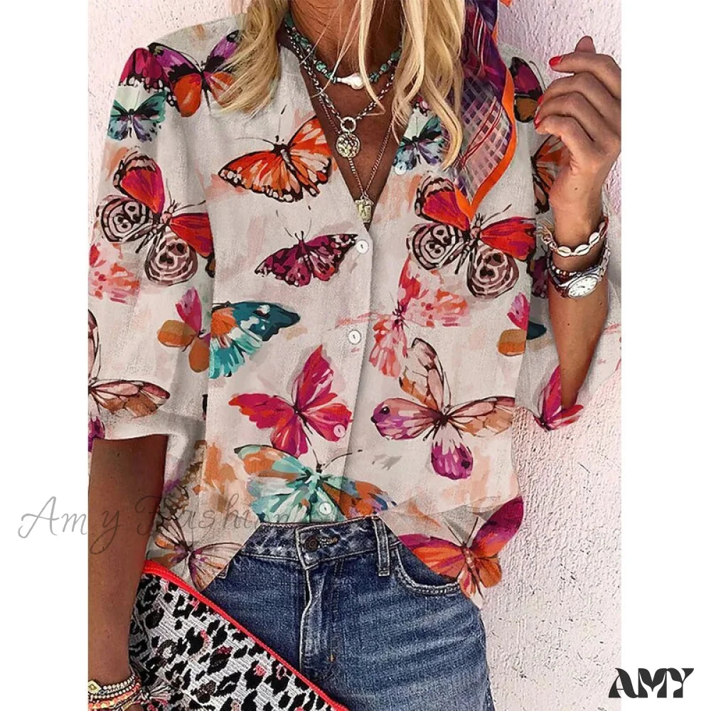 Amy Fashion - Vintage Loose Peacock Print Shirt 13 / S