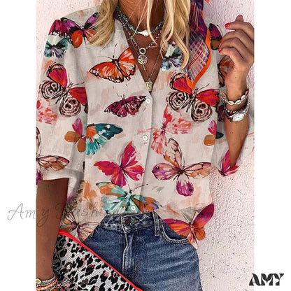 Amy Fashion - Vintage Loose Peacock Print Shirt 13 / S