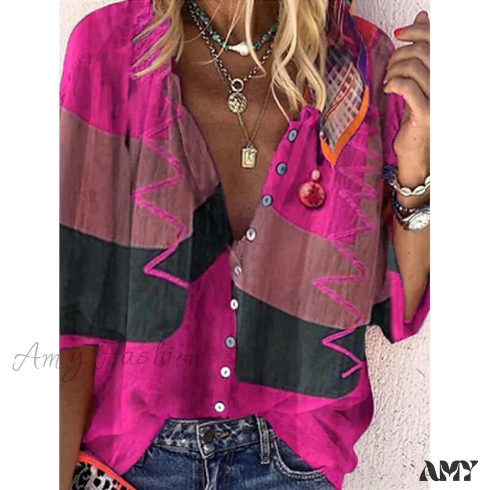 Amy Fashion - Vintage Loose Peacock Print Shirt 6 / S