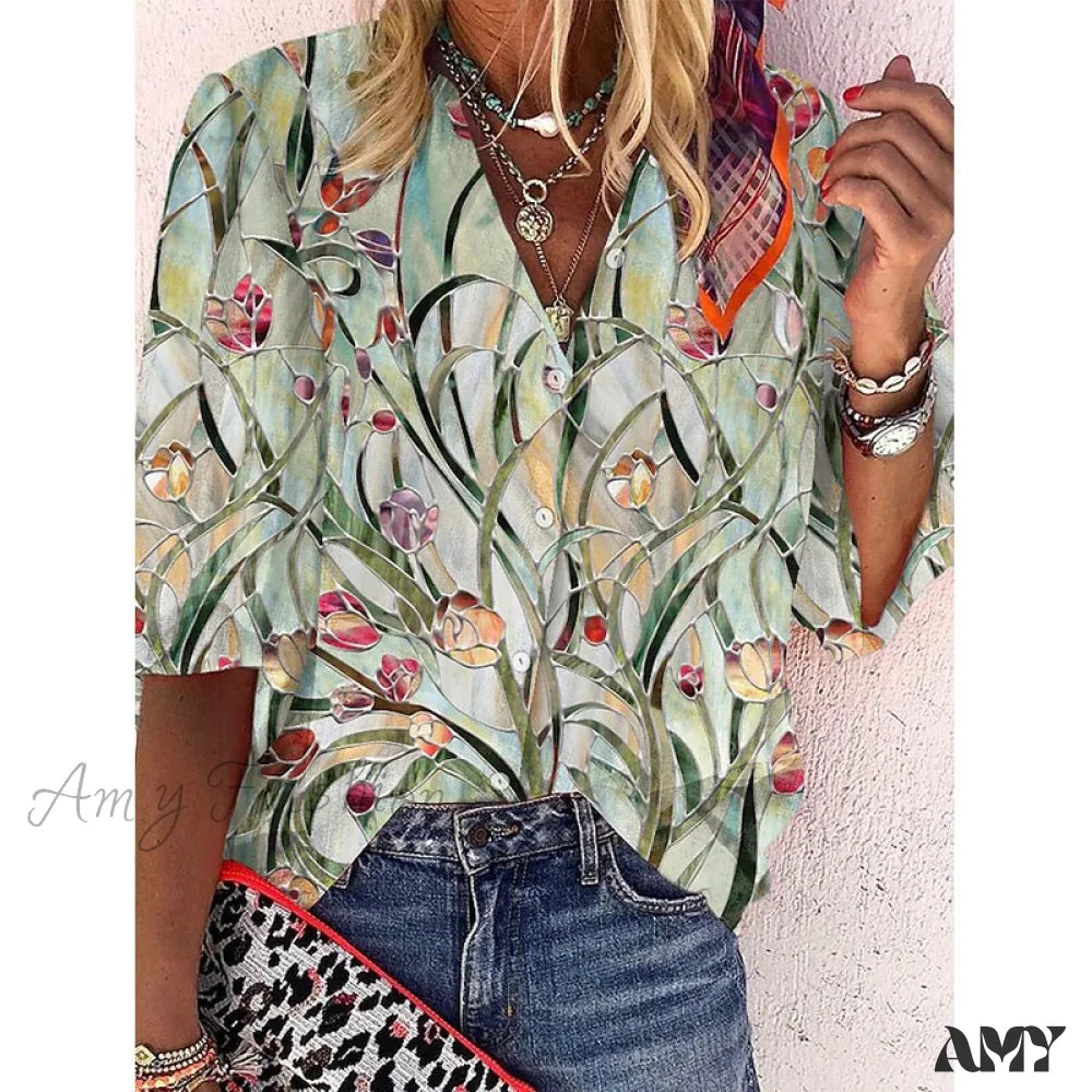 Amy Fashion - Vintage Loose Peacock Print Shirt 8 / S