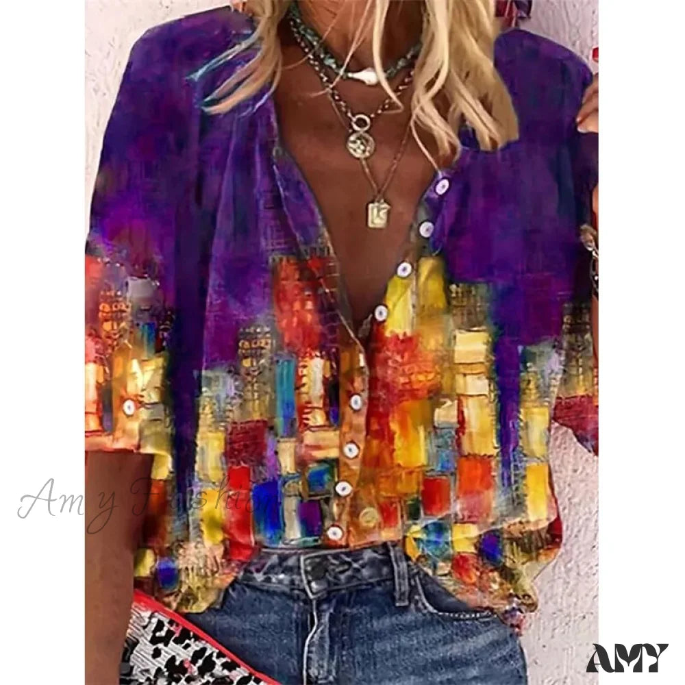 Amy Fashion - Vintage Loose Stamens Print Blouses 2 / S