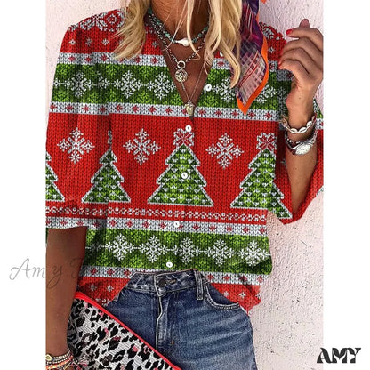 Amy Fashion - Vintage Loose Stamens Print Blouses