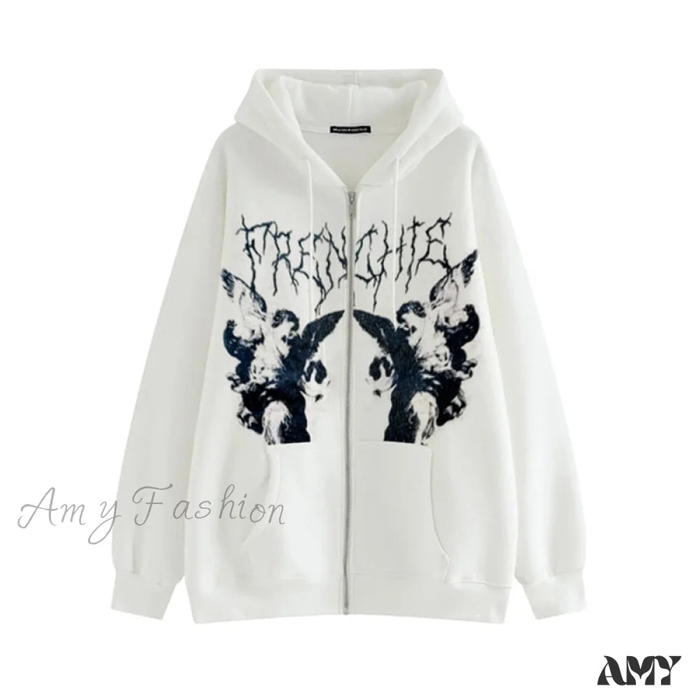 Amy Fashion - Vintage Printed Zip Up Hoodie