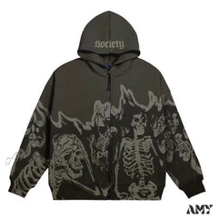 Amy Fashion - Vintage Printed Zip Up Hoodie