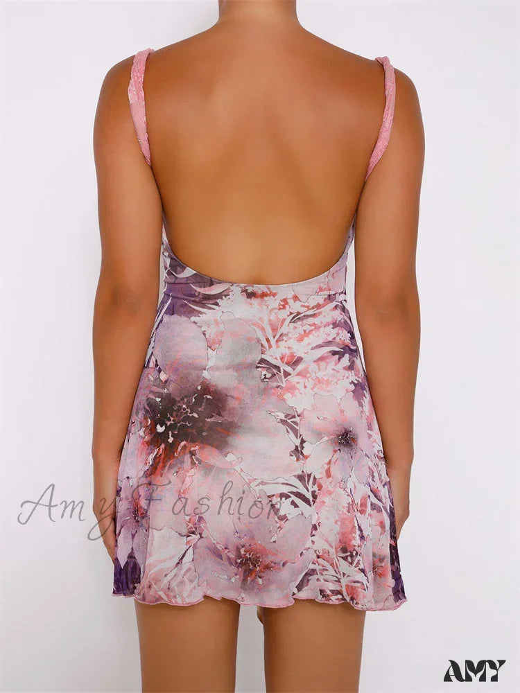 Amy Fashion - Vintage Spaghetti Strap Lace Patchwork Elegant Mini Dress