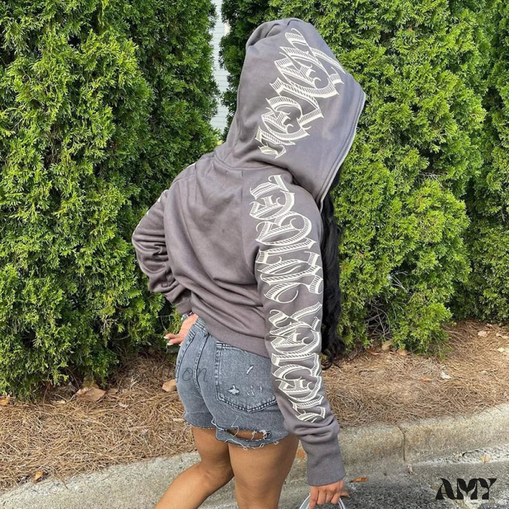 Amy Fashion - Vintage Star Graphic Hoodies Grey 1 / S