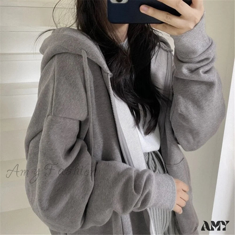 Amy Fashion - Vintage Star Graphic Hoodies Grey 2 / S