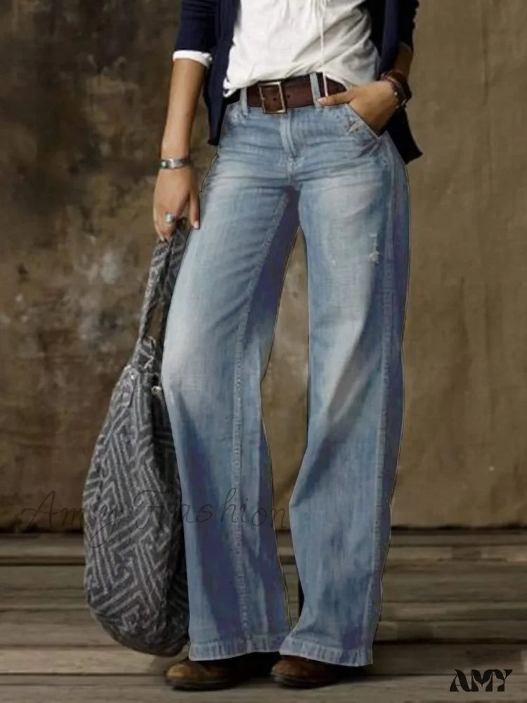 Amy Fashion - Vintage Style Loose Wide Leg Harajuku Streetwear Straight Denim Fashionable Jean