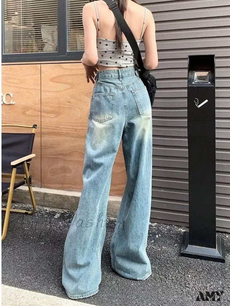 Amy Fashion - Vintage Torn High-Waisted Slimming Loose-Fitting Long Women’s Jean