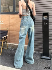 Amy Fashion - Vintage Torn High-Waisted Slimming Loose-Fitting Long Women’s Jean