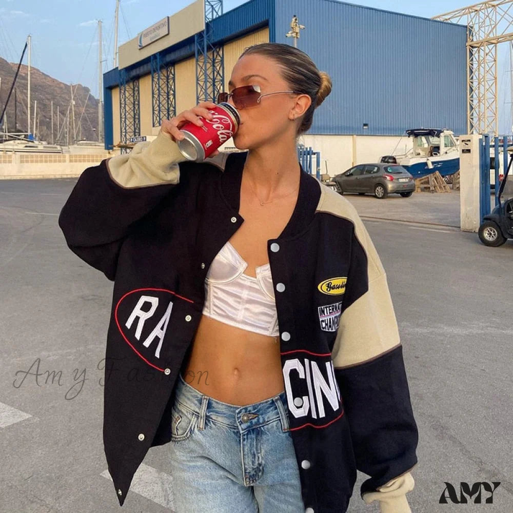 Amy Fashion - Vintage Y2K Varsity Jackets Black / S