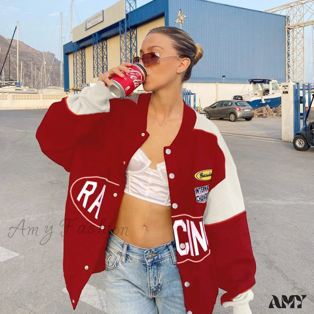 Amy Fashion - Vintage Y2K Varsity Jackets Red / S