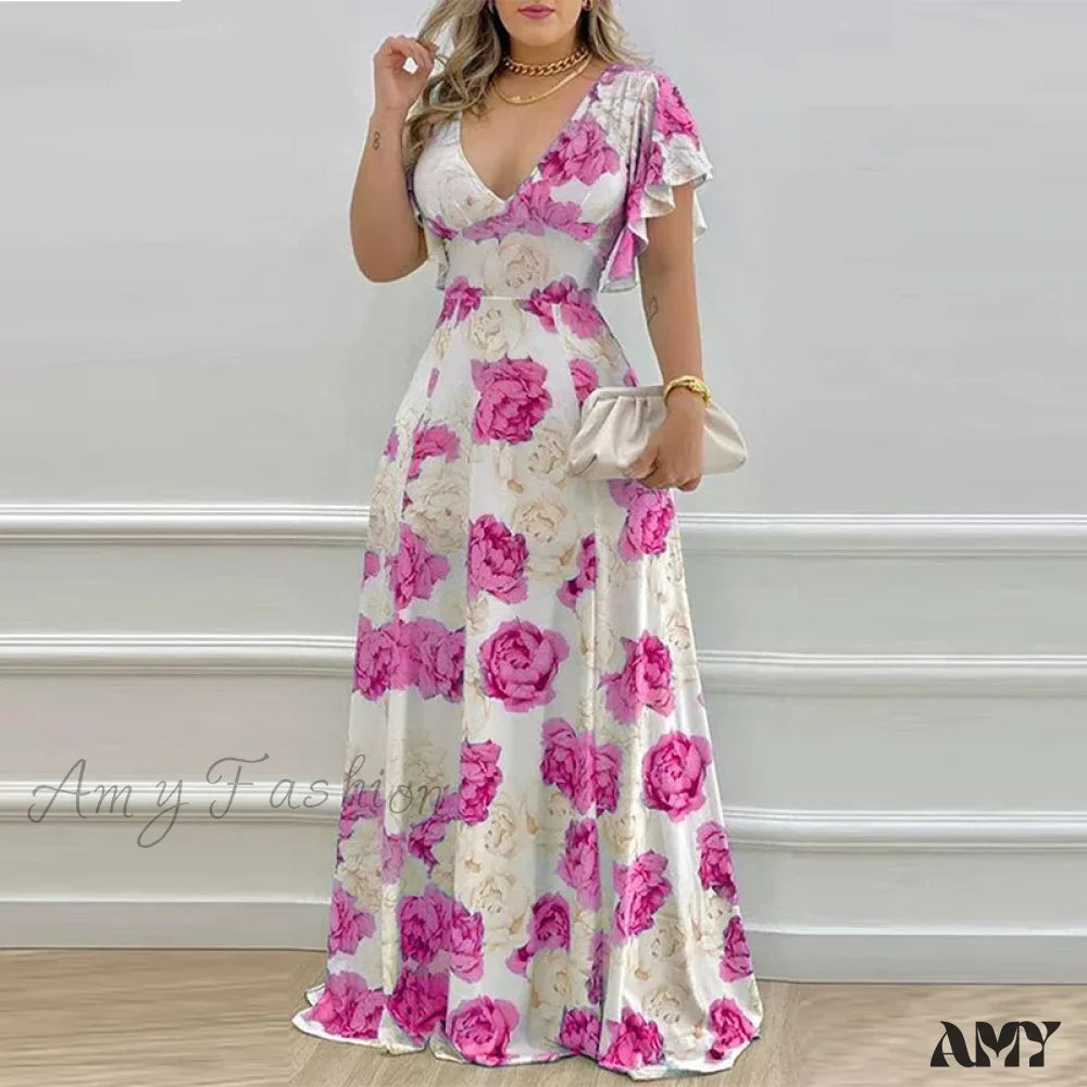 Amy Fashion - Waist-Flare Summer Daily Casual Boho Dress Fuchsia / S