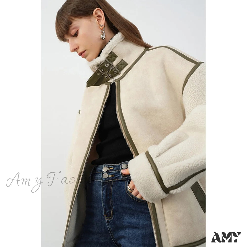 Amy Fashion - Warm Loose Leather Patchwork Jacket