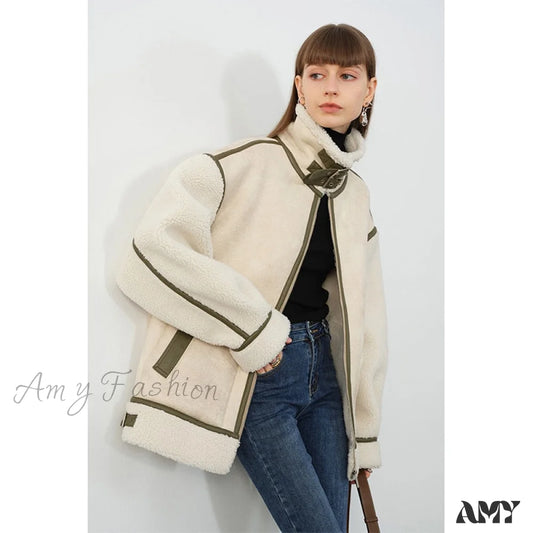 Amy Fashion - Warm Loose Leather Patchwork Jacket