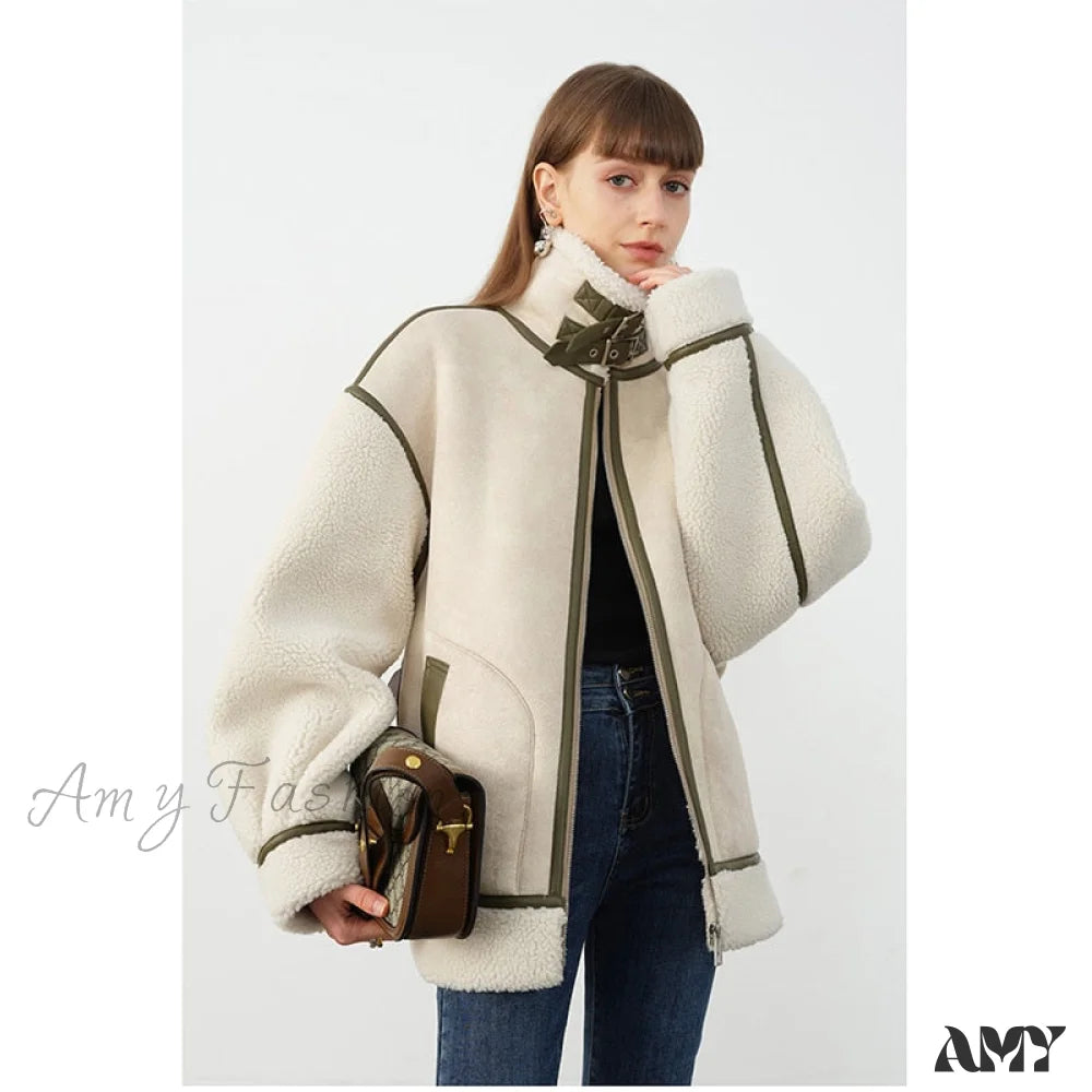 Amy Fashion - Warm Loose Leather Patchwork Jacket