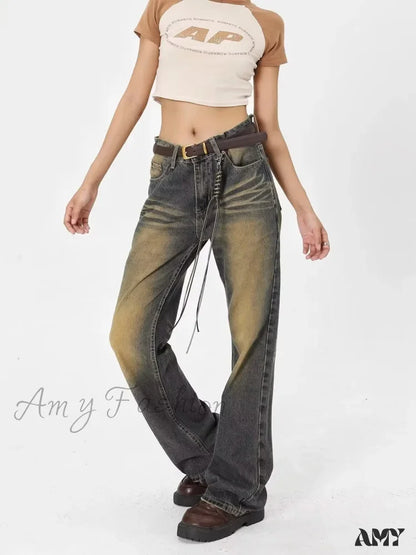 Amy Fashion - Wash Made Old Blue Micro Flared Retro Trendy Jean