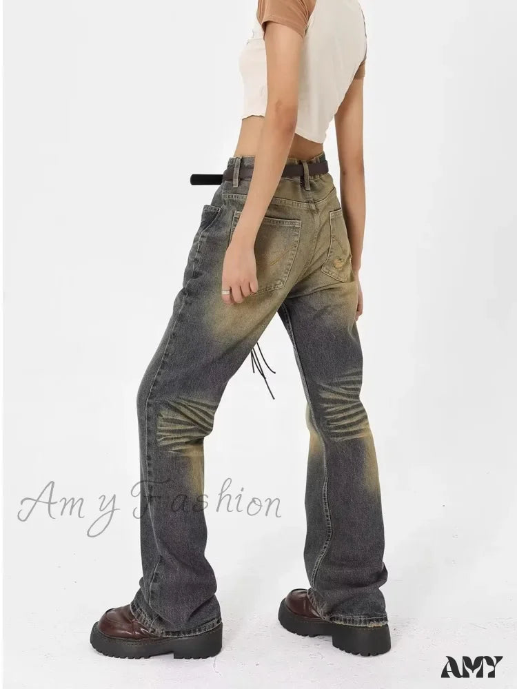 Amy Fashion - Wash Made Old Blue Micro Flared Retro Trendy Jean