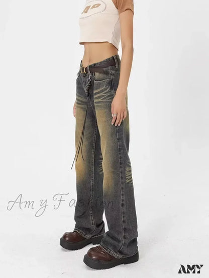 Amy Fashion - Wash Made Old Blue Micro Flared Retro Trendy Jean