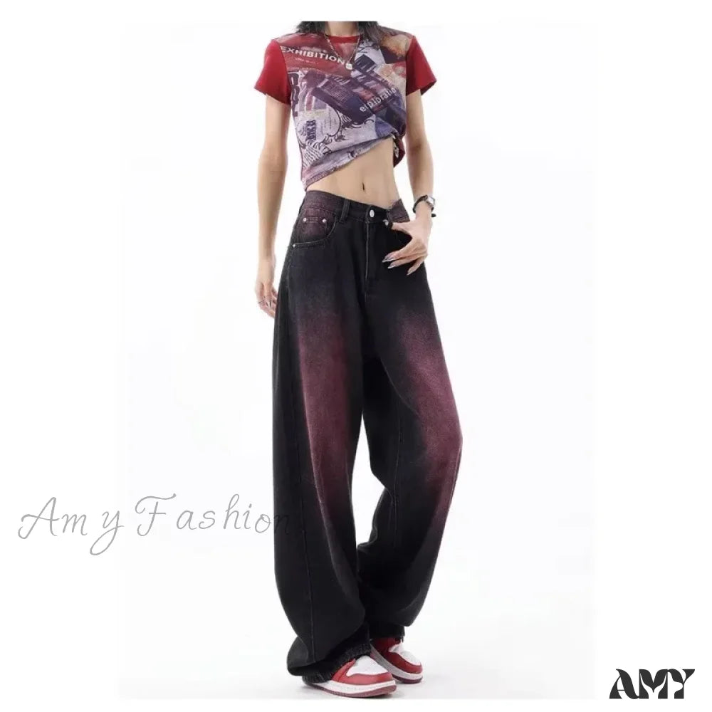 Amy Fashion - Washed Youth Literary Trend Loose High Street Harajuku Jean