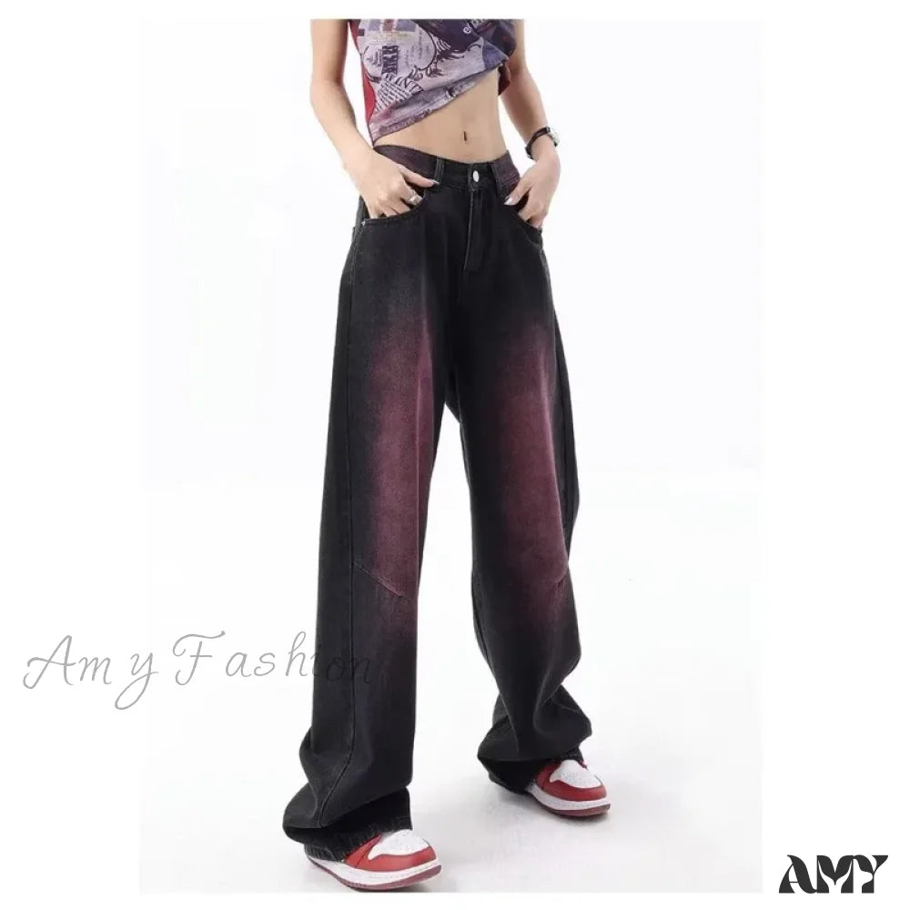 Amy Fashion - Washed Youth Literary Trend Loose High Street Harajuku Jean