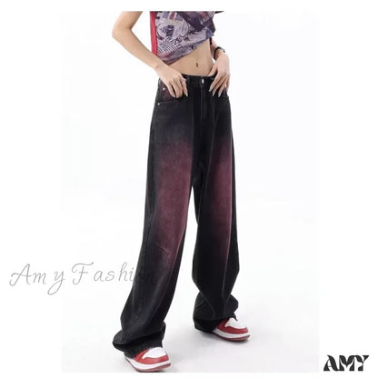 Amy Fashion - Washed Youth Literary Trend Loose High Street Harajuku Jean