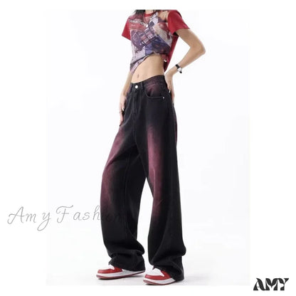 Amy Fashion - Washed Youth Literary Trend Loose High Street Harajuku Jean