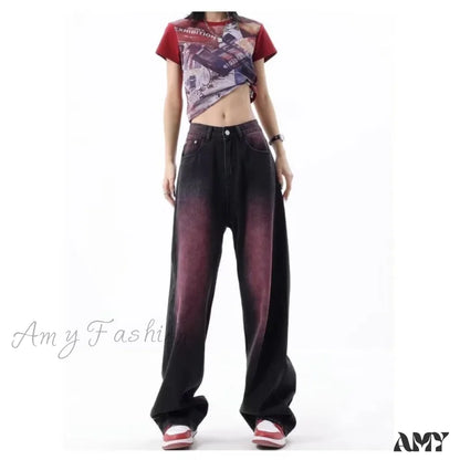 Amy Fashion - Washed Youth Literary Trend Loose High Street Harajuku Jean