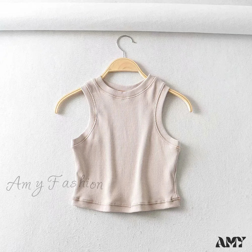 Amy Fashion - White Cute Short Crop Tops Beige / S