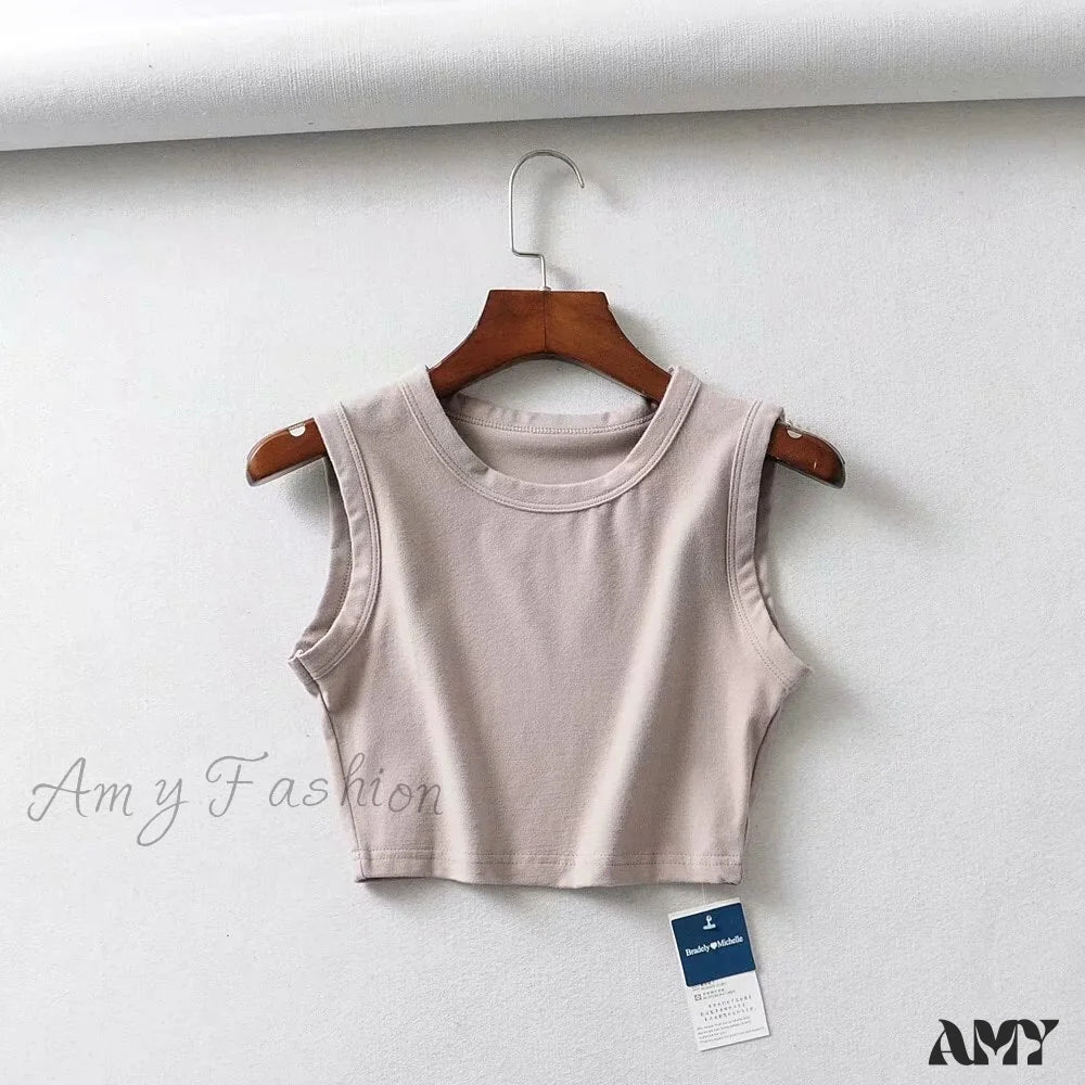 Amy Fashion - White Cute Short Crop Tops Beige1 / S