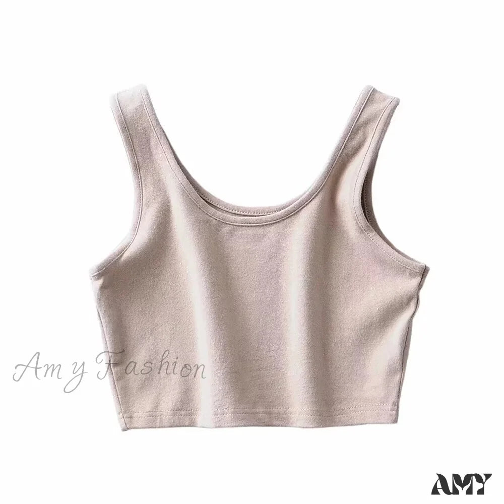 Amy Fashion - White Cute Short Crop Tops Beige2 / S