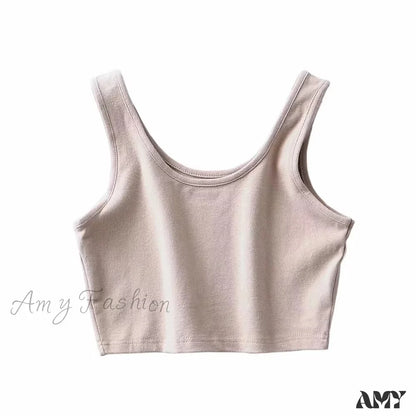 Amy Fashion - White Cute Short Crop Tops Beige2 / S