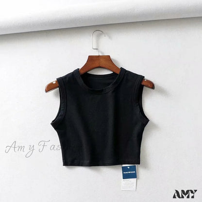 Amy Fashion - White Cute Short Crop Tops Black / S