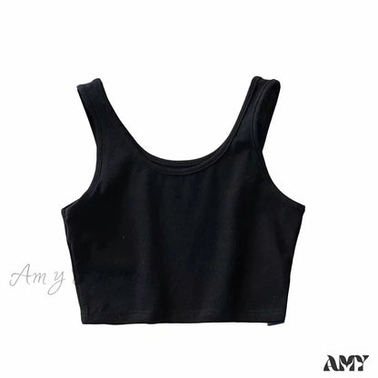 Amy Fashion - White Cute Short Crop Tops Black3 / S