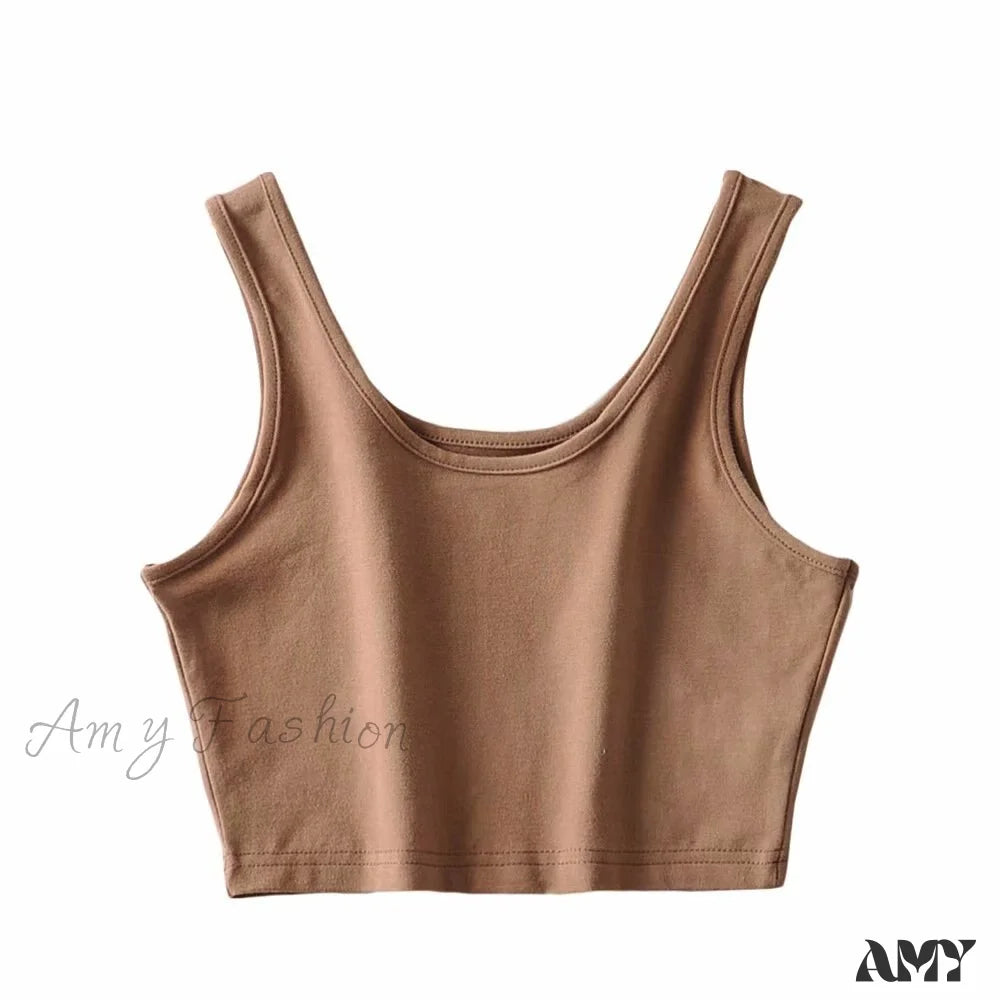 Amy Fashion - White Cute Short Crop Tops Coffee / S