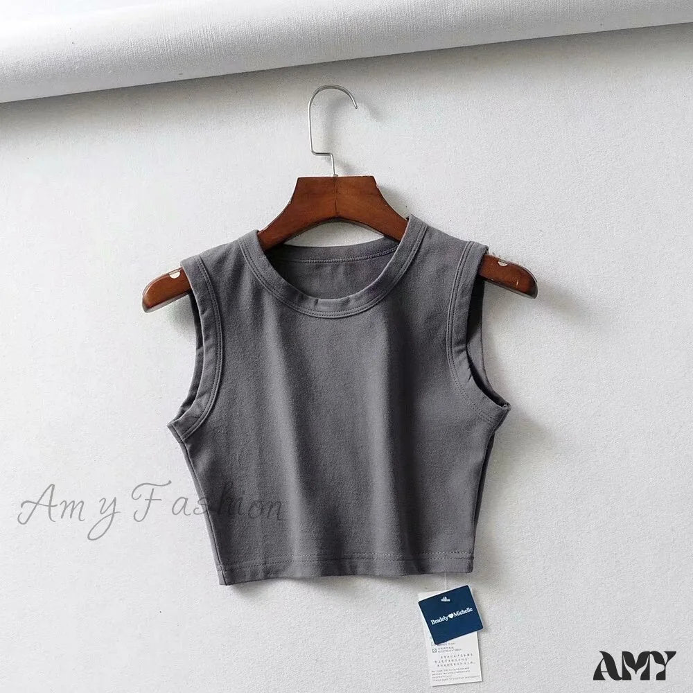 Amy Fashion - White Cute Short Crop Tops Dark Grey / S