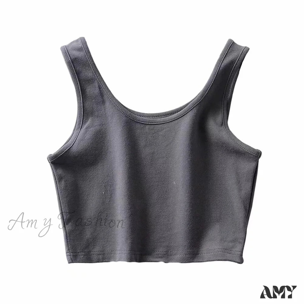 Amy Fashion - White Cute Short Crop Tops Grey / S