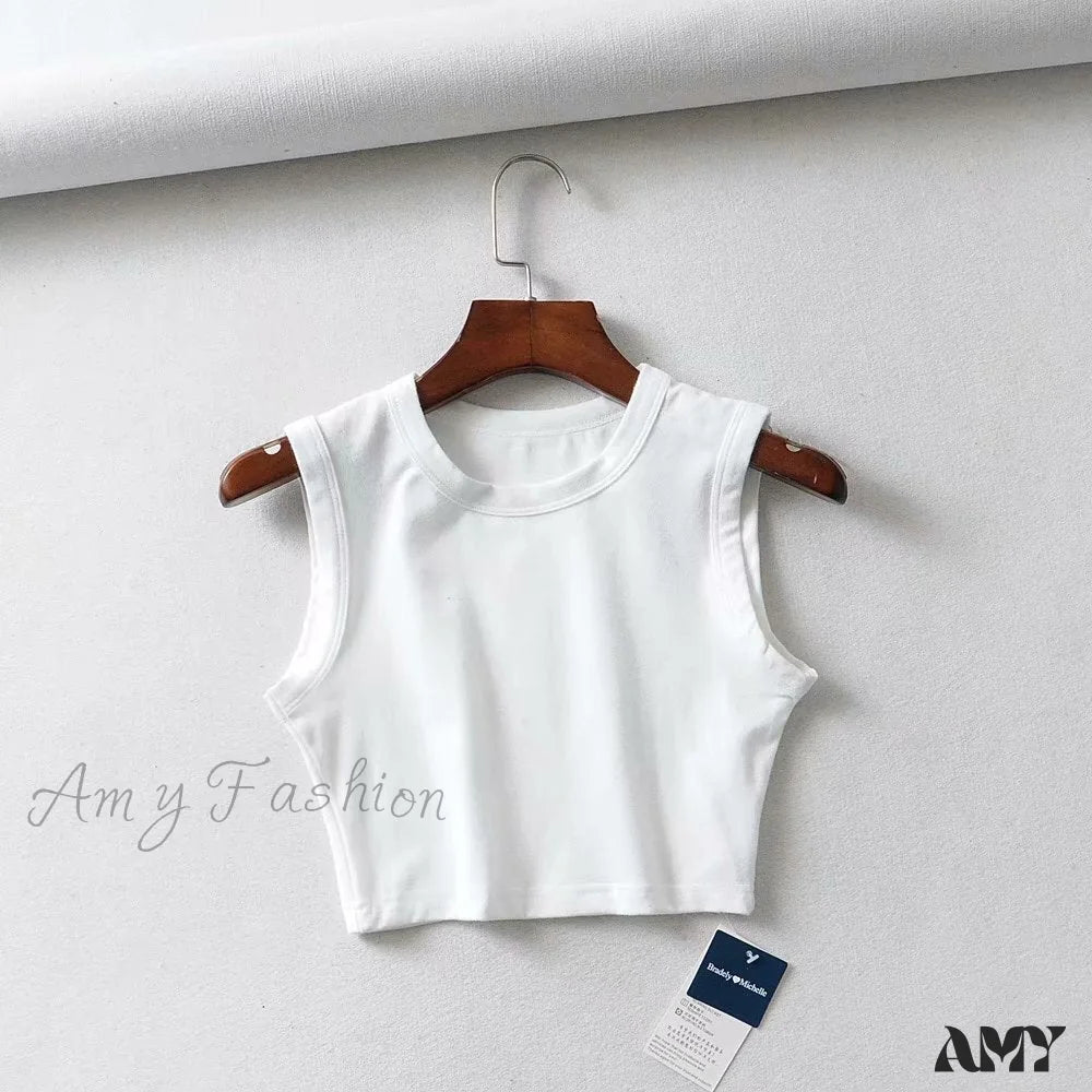 Amy Fashion - White Cute Short Crop Tops / S