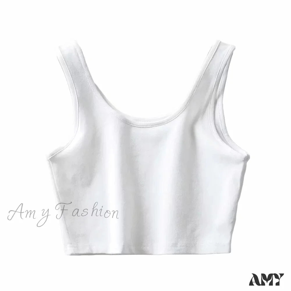 Amy Fashion - White Cute Short Crop Tops White4 / S