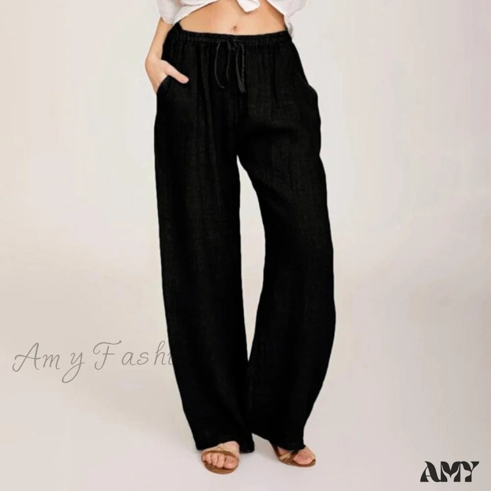 Amy Fashion - Wide Leg Lace-Up Pants Black / S