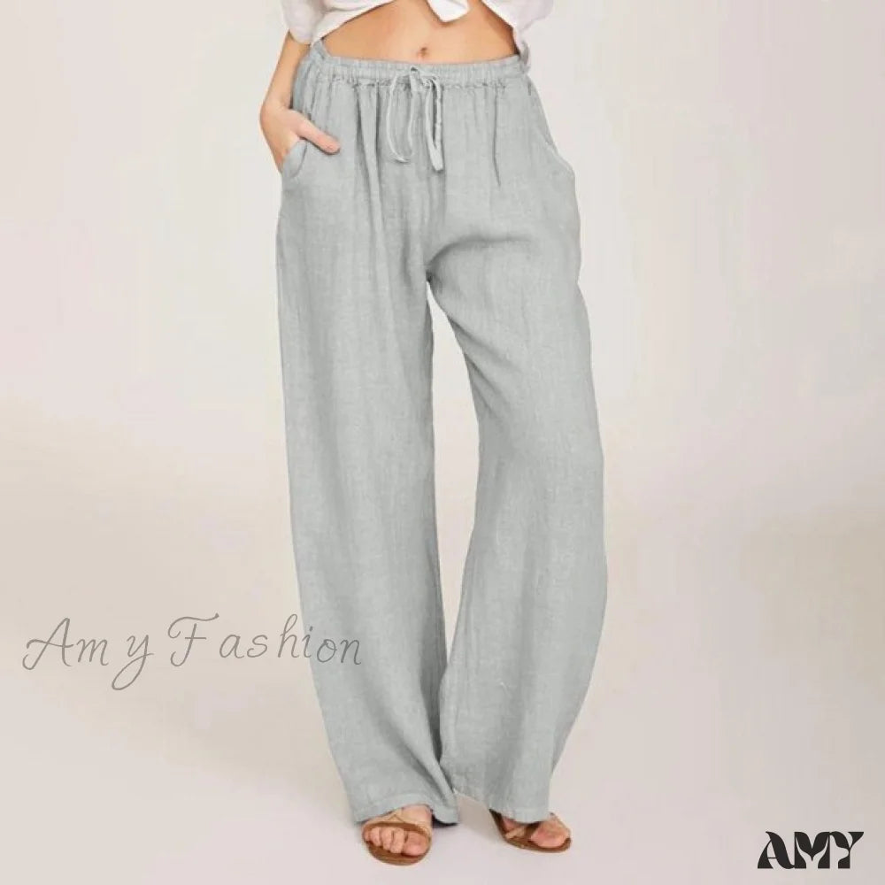 Amy Fashion - Wide Leg Lace-Up Pants Gray / S