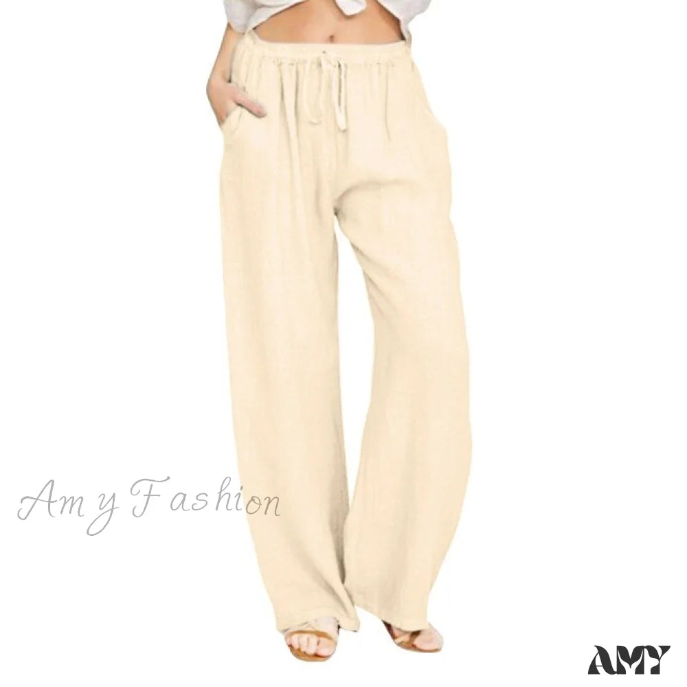 Amy Fashion - Wide Leg Lace-Up Pants Khaki / S