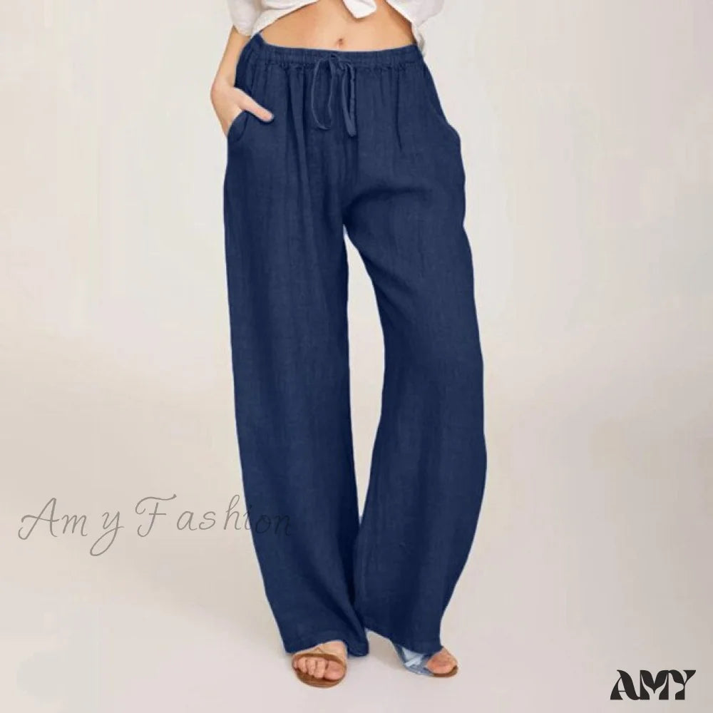 Amy Fashion - Wide Leg Lace-Up Pants Navy / S