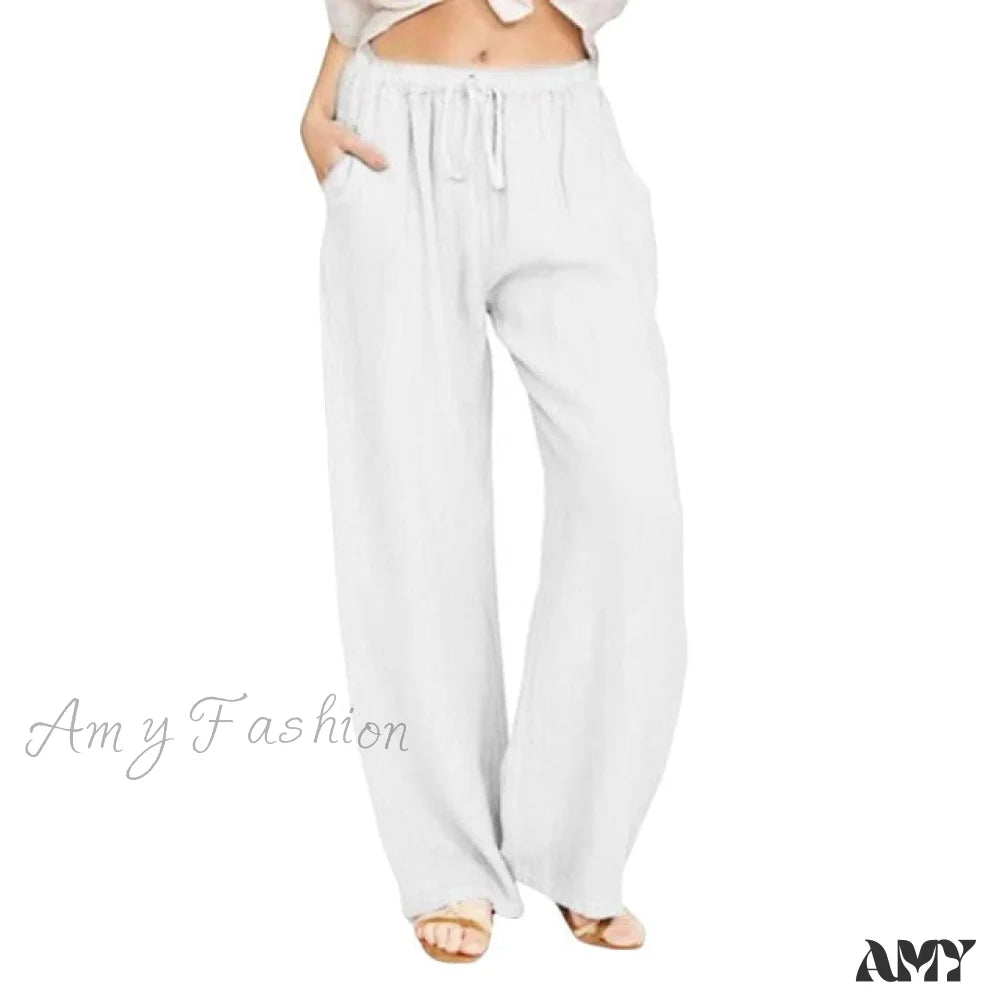 Amy Fashion - Wide Leg Lace-Up Pants White / S