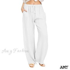 Amy Fashion - Wide Leg Lace-Up Pants White / S