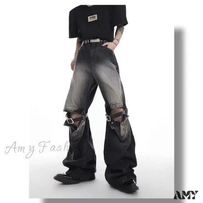 Amy Fashion - Wide Leg Washed For Men And Women Straight Tube Loose Fitting Retro High Street Niche