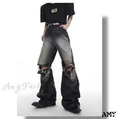 Amy Fashion - Wide Leg Washed For Men And Women Straight Tube Loose Fitting Retro High Street Niche