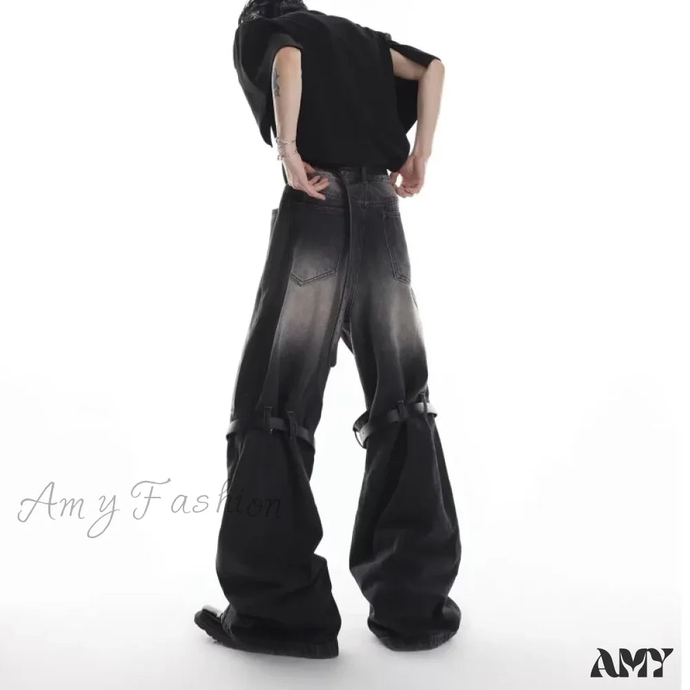 Amy Fashion - Wide Leg Washed For Men And Women Straight Tube Loose Fitting Retro High Street Niche